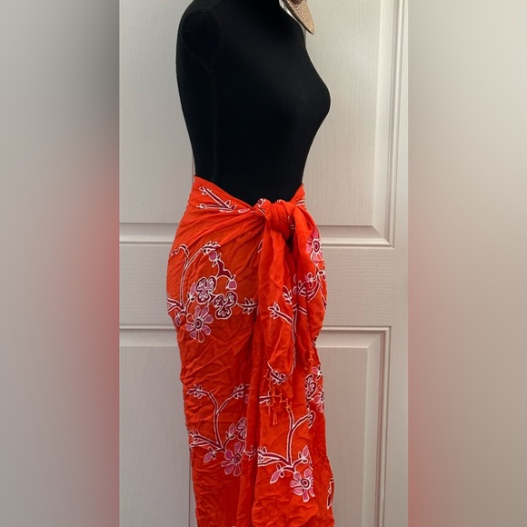 Orange and Pink Sarong Wrap with Orange beading - Picture 3 of 3